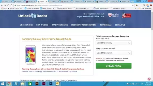Samsung core prime unlock code free online
